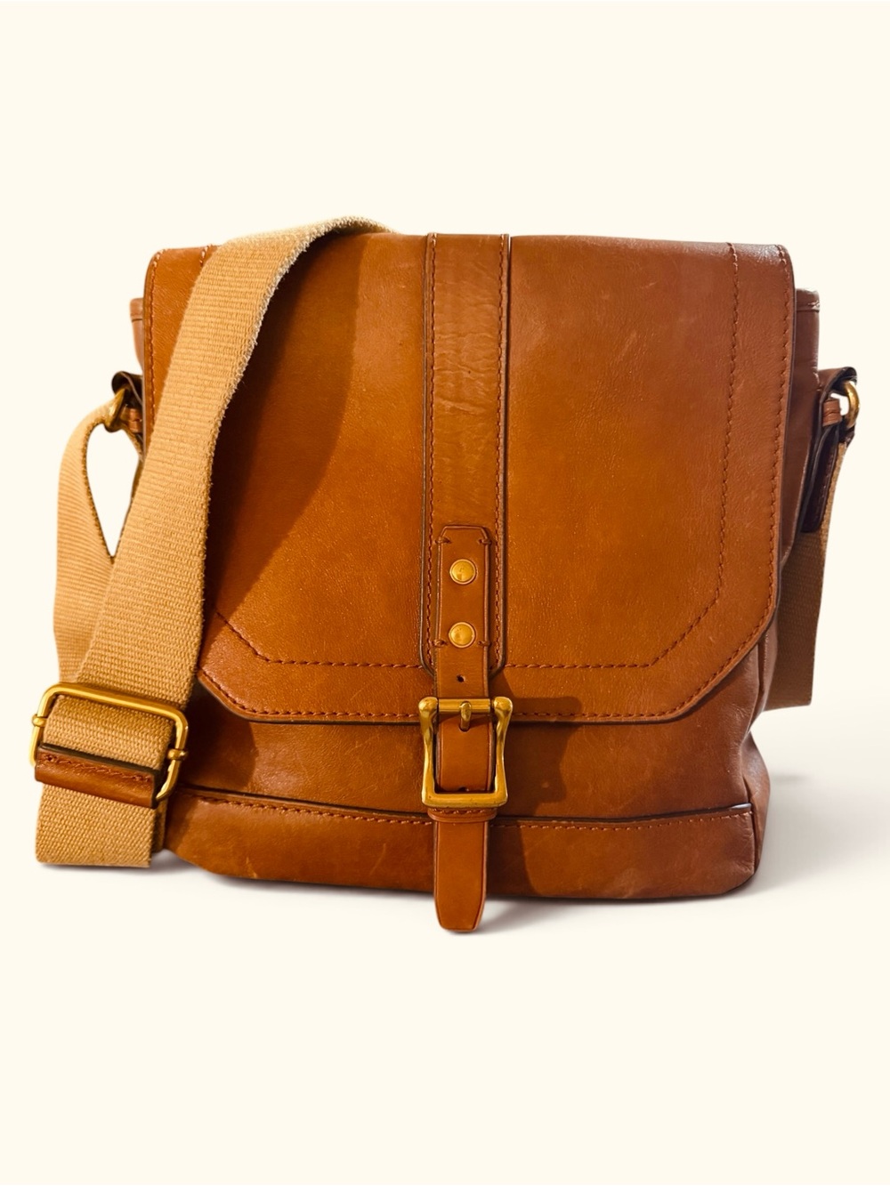 Patricia Nash North/South Heritage Genuine Leather Crossover Messenger Bag Tan
